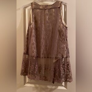 ♥️ UMGEE Victorian style Tan Ivory Lace Sleeveless Layer Top Cover Women SZ:S-M